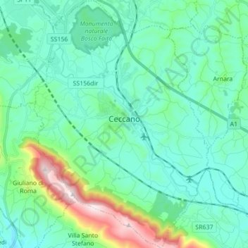 Topografische Karte Ceccano, Höhe, Relief