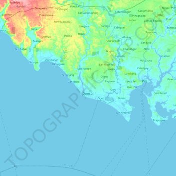 Topografische Karte Donsol, Höhe, Relief