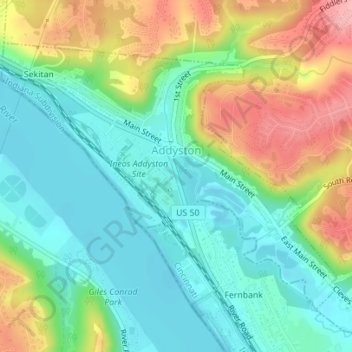 Topografische Karte Addyston, Höhe, Relief