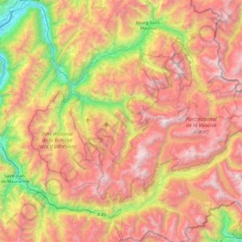 Topografische Karte Vanoise massif, Höhe, Relief