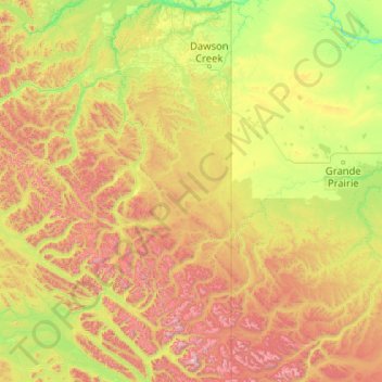Topografische Karte Area D (Kiskatinaw Valley), Höhe, Relief