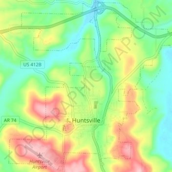 Topografische Karte Huntsville, Höhe, Relief