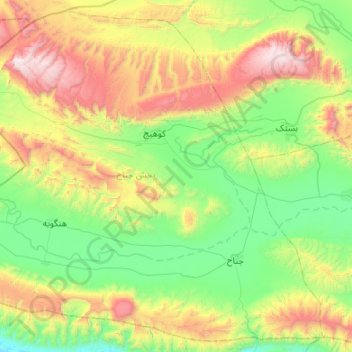 Topografische Karte دهستان جناح, Höhe, Relief