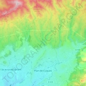 Topografische Karte Plan-de-Cuques, Höhe, Relief