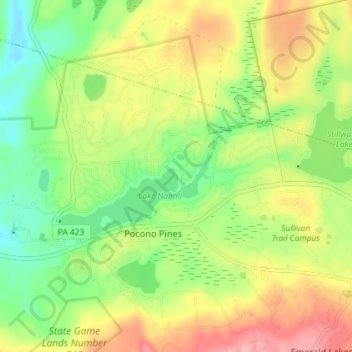 Topografische Karte Pocono Pines, Höhe, Relief