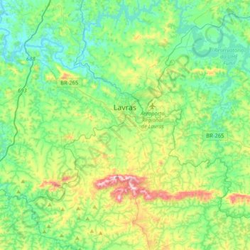 Topografische Karte Lavras, Höhe, Relief