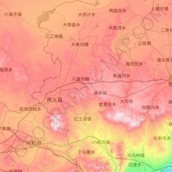 Topografische Karte 尚义县, Höhe, Relief