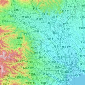 Topografische Karte Präfektur Saitama, Höhe, Relief