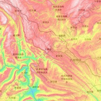 Topografische Karte 六枝特区, Höhe, Relief
