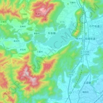 Topografische Karte 东张镇, Höhe, Relief