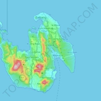 Topografische Karte Pulau Weh, Höhe, Relief
