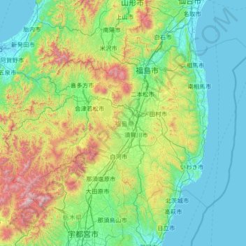 Topografische Karte Préfecture de Fukushima, Höhe, Relief