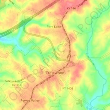 Topografische Karte Crestwood, Höhe, Relief