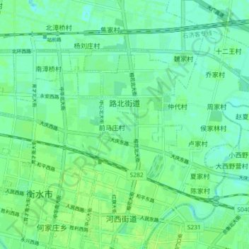 Topografische Karte 路北街道, Höhe, Relief