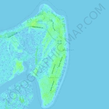 Topografische Karte Tybee Island, Höhe, Relief