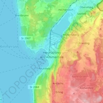 Topografische Karte Herrsching am Ammersee, Höhe, Relief