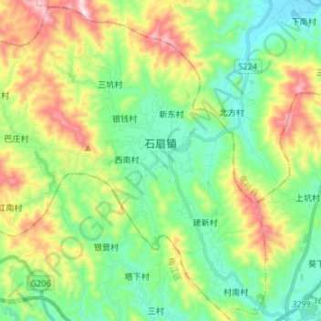 Topografische Karte 石扇镇, Höhe, Relief