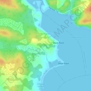 Topografische Karte New Harbour, Höhe, Relief