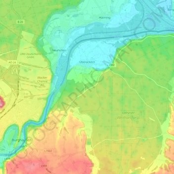Topografische Karte Überackern, Höhe, Relief