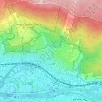 Topografische Karte Altbach, Höhe, Relief