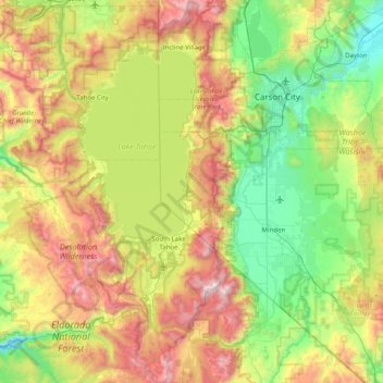 Topografische Karte Lake Tahoe Basin Management Unit, Höhe, Relief