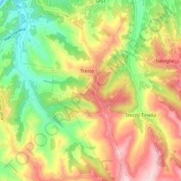 Topografische Karte Treiso, Höhe, Relief