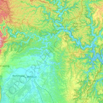 Topografische Karte Hawkesbury River, Höhe, Relief