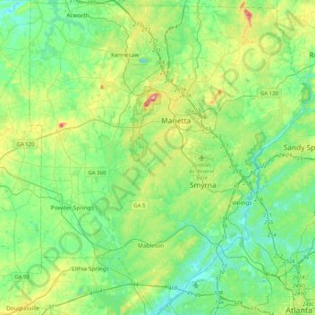 Topografische Karte Cobb County, Höhe, Relief
