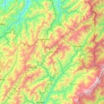 Topografische Karte Tuensang, Höhe, Relief