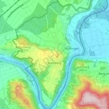 Topografische Karte Buchberg, Höhe, Relief