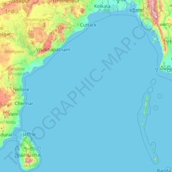 Topografische Karte Golf von Bengalen, Höhe, Relief