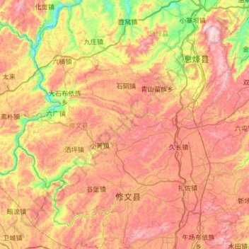 Topografische Karte 修文县, Höhe, Relief