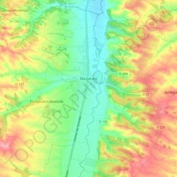 Topografische Karte Masseube, Höhe, Relief