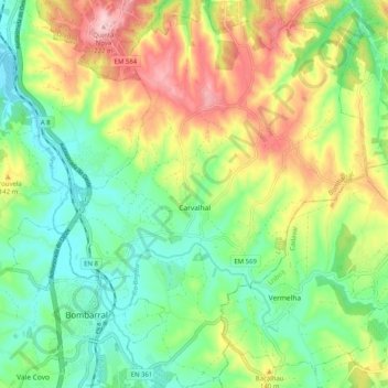 Topografische Karte Carvalhal, Höhe, Relief