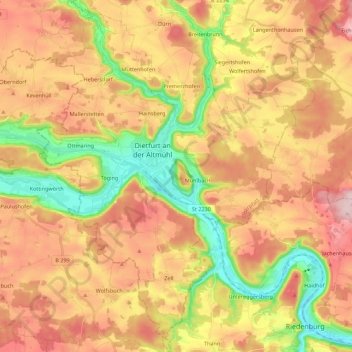 Topografische Karte 92345, Höhe, Relief