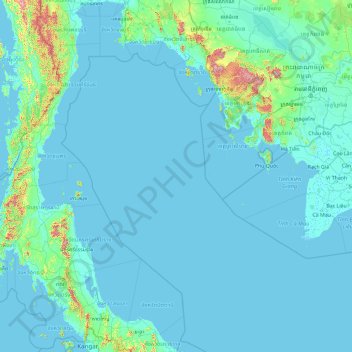 Topografische Karte Golf von Thailand, Höhe, Relief