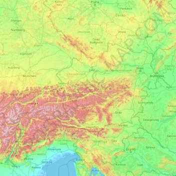 Topografische Karte Österreich, Höhe, Relief