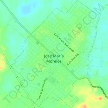 Topografische Karte José María Morelos, Höhe, Relief