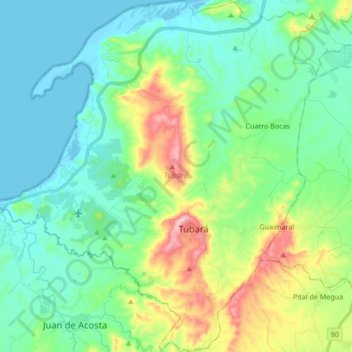 Topografische Karte Tubará, Höhe, Relief