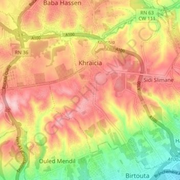 Topografische Karte Khraissia, Höhe, Relief