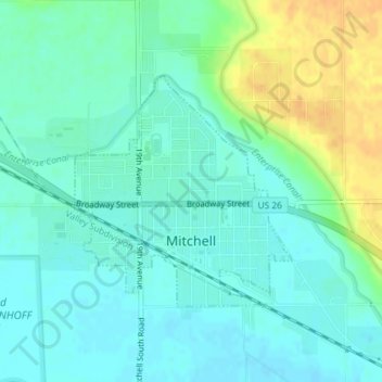 Topografische Karte Mitchell, Höhe, Relief