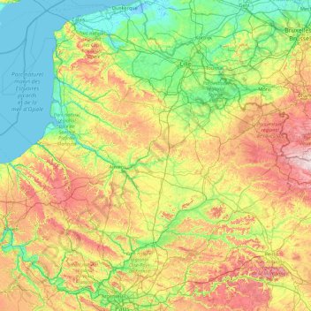 Topografische Karte Hauts-de-France, Höhe, Relief