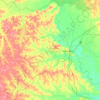 Topografische Karte Ouachita County, Höhe, Relief