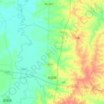 Topografische Karte 花园镇, Höhe, Relief