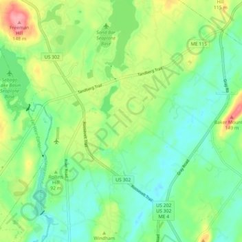 Topografische Karte North Windham, Höhe, Relief