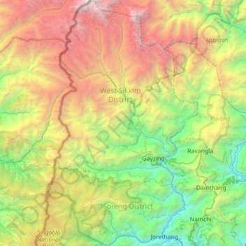 Topografische Karte West Sikkim District, Höhe, Relief