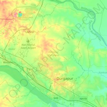 Topografische Karte Faridpur Durgapur, Höhe, Relief