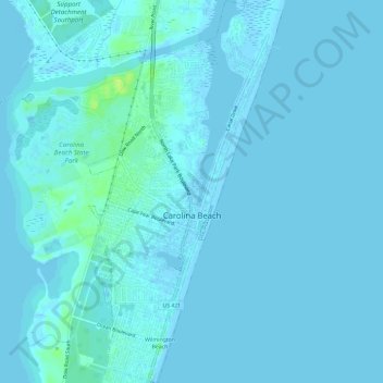 Topografische Karte Carolina Beach, Höhe, Relief