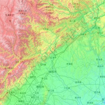 Topografische Karte Mianyang, Höhe, Relief