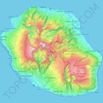 Topografische Karte Réunion, Höhe, Relief